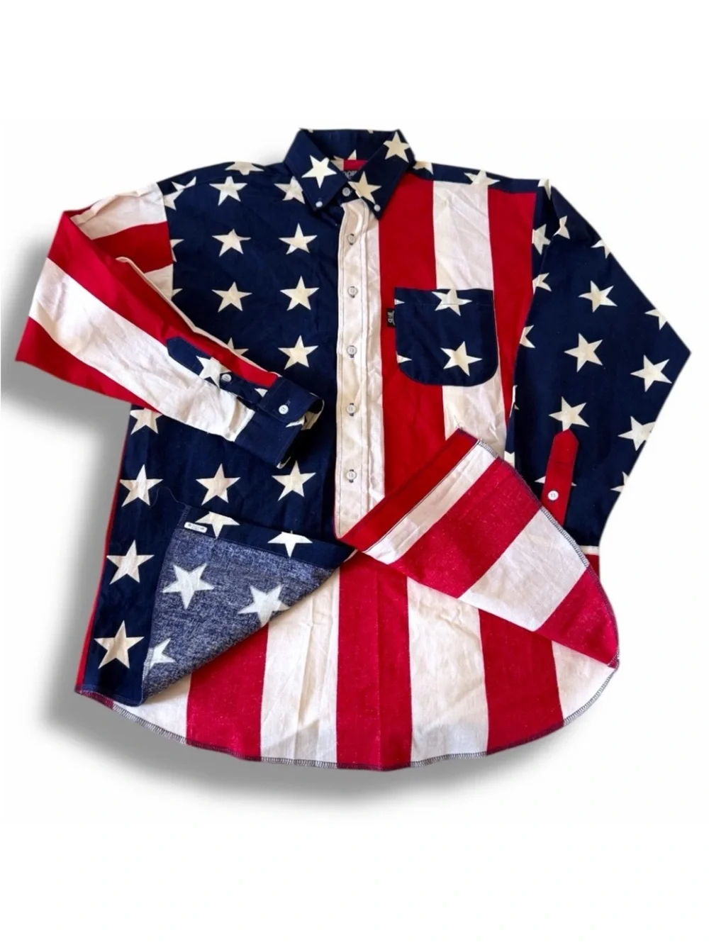 Vtg 90s Brooks & Dunn Panhandle Slim Unisex American Flag Western Shirt M Fits L - Picture 8 of 15